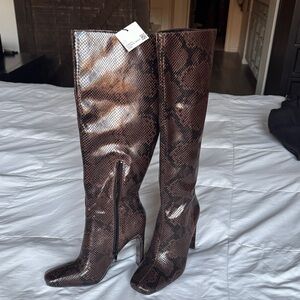 Zara Brown Over the Knee Snakeskin Boots: Size 5